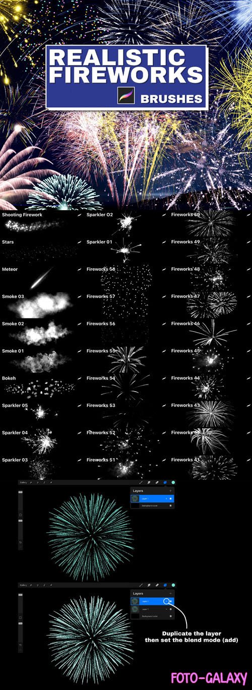 30 Realistic Fireworks Brushes for Procreate