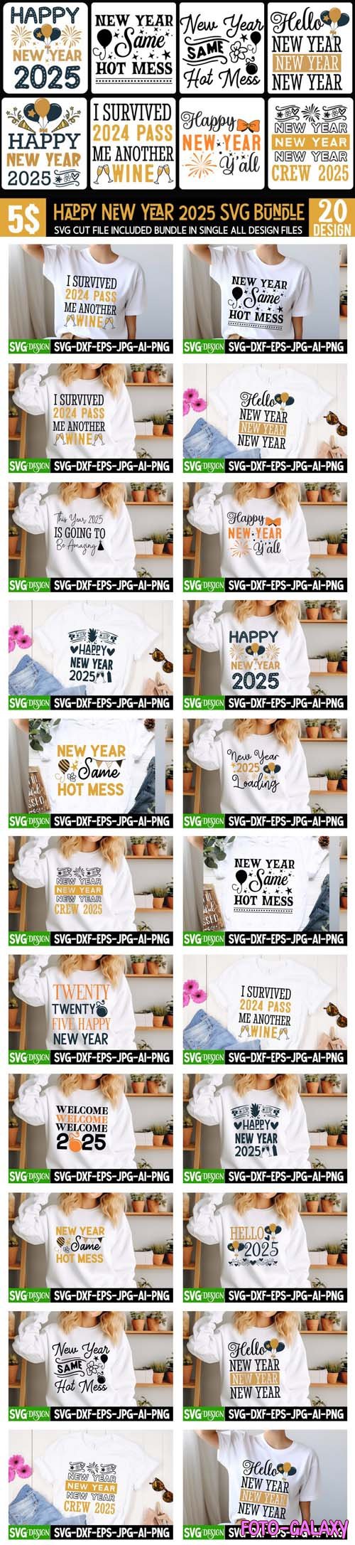 Happy New Year 2025 SVG Bundle - Vector Graphic Designs