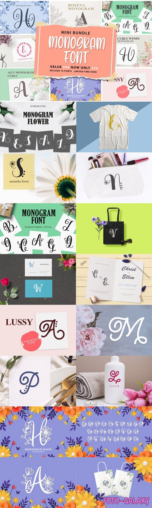 Monogram Font Mini Bundle - 10 Premium Fonts