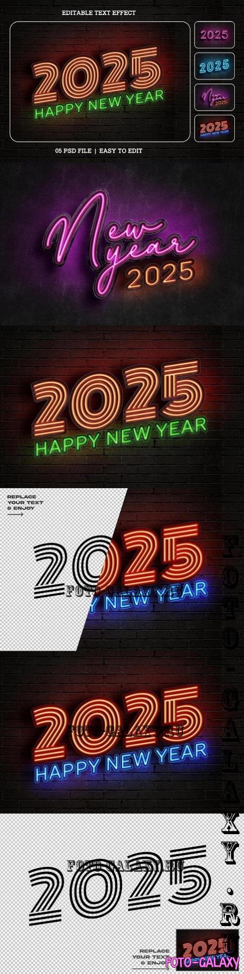 Neon Style New Year 2025 Editable Text Effect Set - EEHJCN8