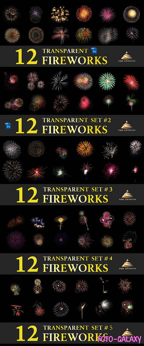 60 Transparent Fireworks - PSD Templates