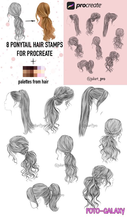 8 Ponytails Hair Brushes for Procreate