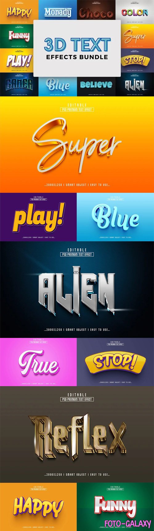 3D Text Effects Bundle - 20 Photoshop Styles