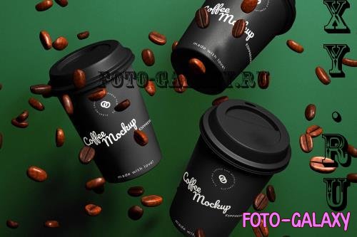 Floating Disposable Coffee Cups Mockup - 2EUAFQE