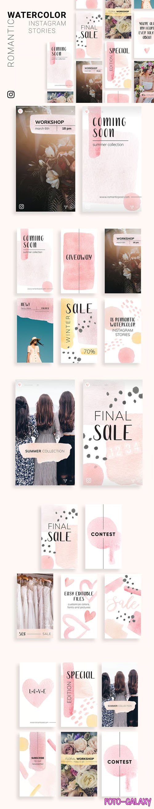 Watercolor Romantic Instagram Stories [PSD/Ai] Templates