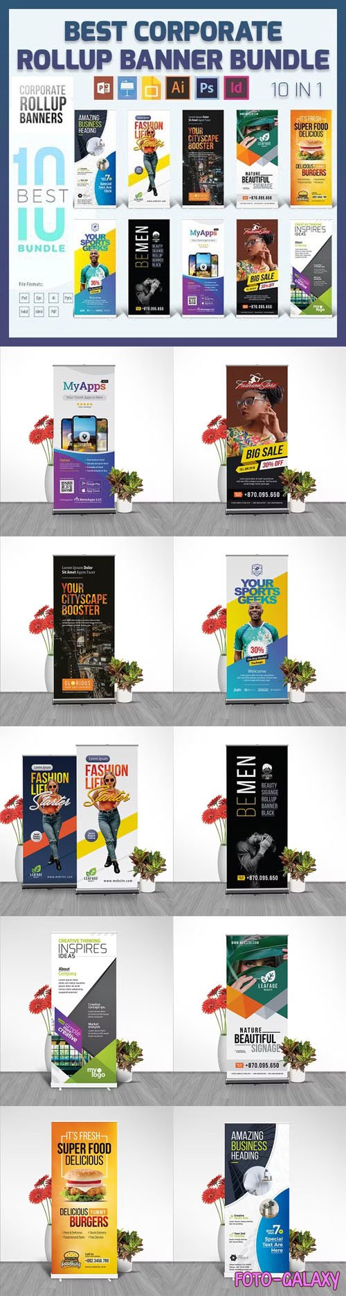 10 Best Corporate Rollup Banners Bundle for (Photoshop, Illustrator, InDesign, ...