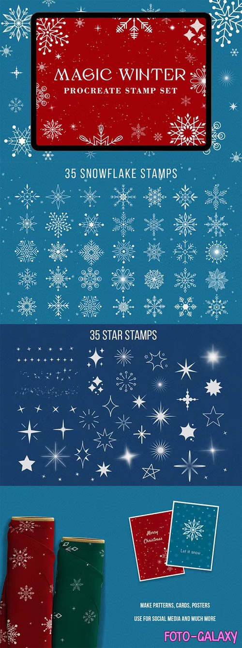 Magic Winter - Snowflakes and Stars Brushes for Procreate