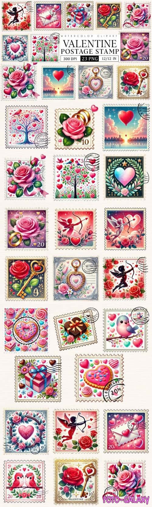 Valentine Postage Stamp - 20+ Clipart Design Bundle