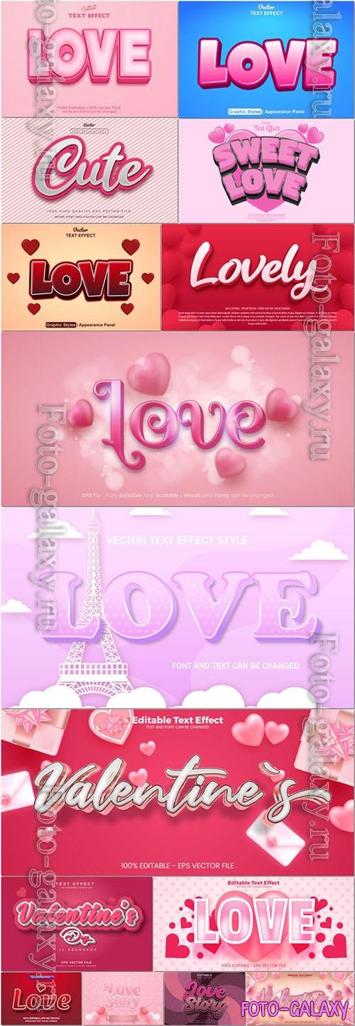 Valentine's day vector 3d style effect text