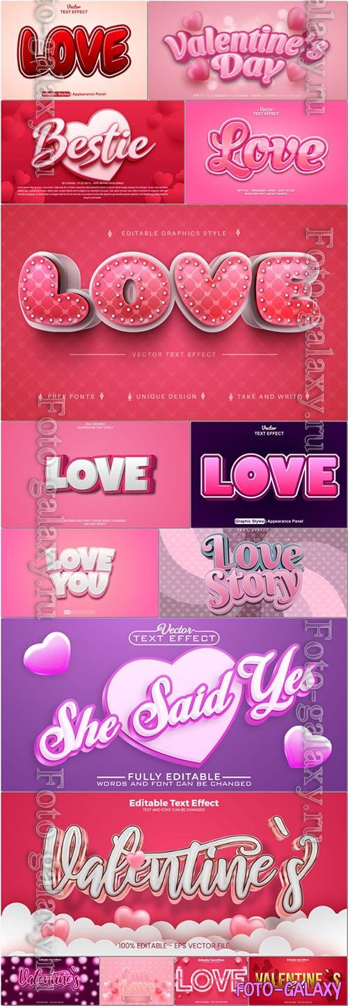 Happy valentine's day vector 3d font text effect