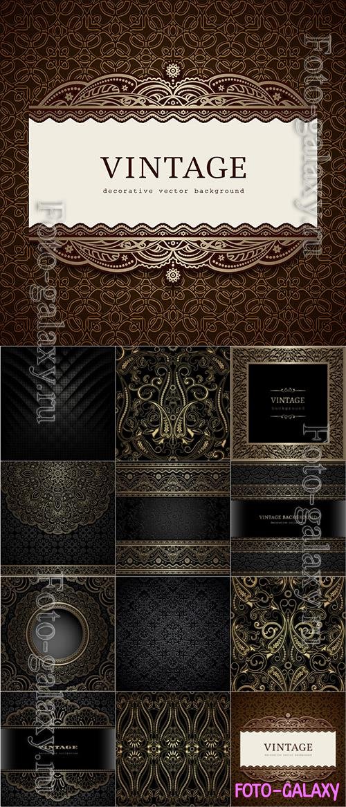 Vintage backgrounds with patterns, gold decor vector