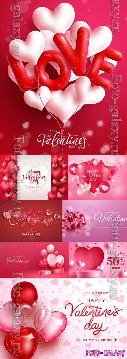 Valentine day background with hearts balloons