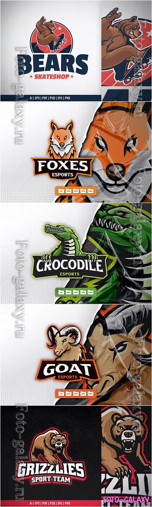 Mascot logo vector design, crocodile, fox, bear, goat