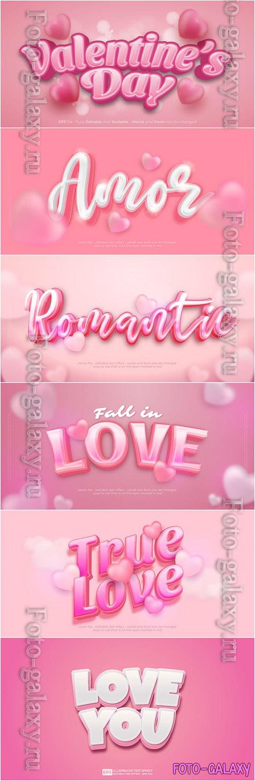 Happy valentine's day, love 3d vector font style effect