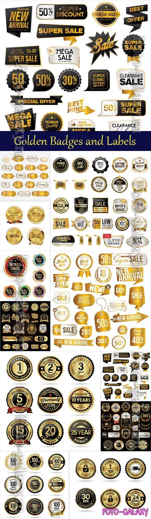 Badges and labels golden premium vector set