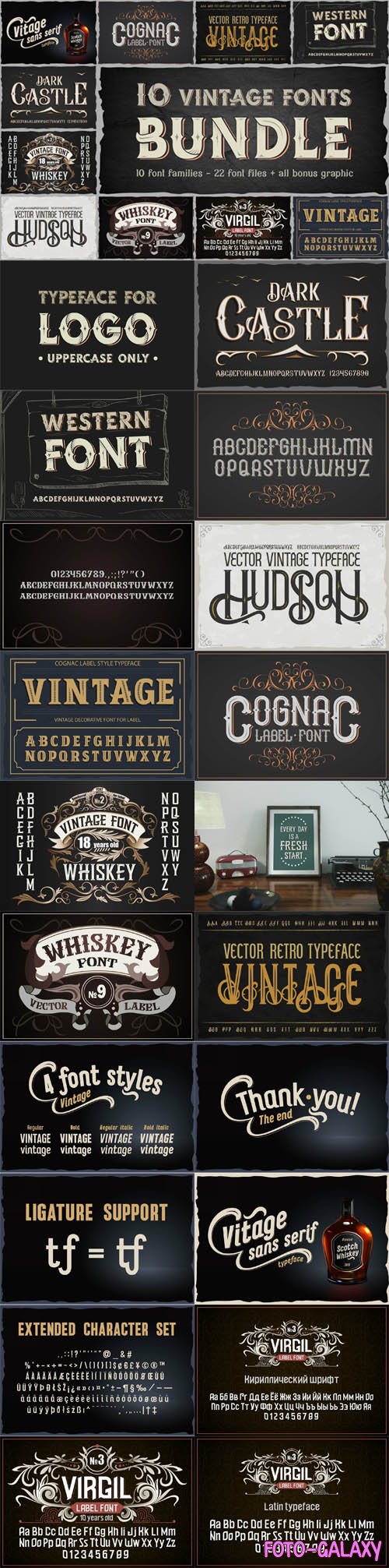 10 Vintage Font Family Bundle - 22 Premium Fonts