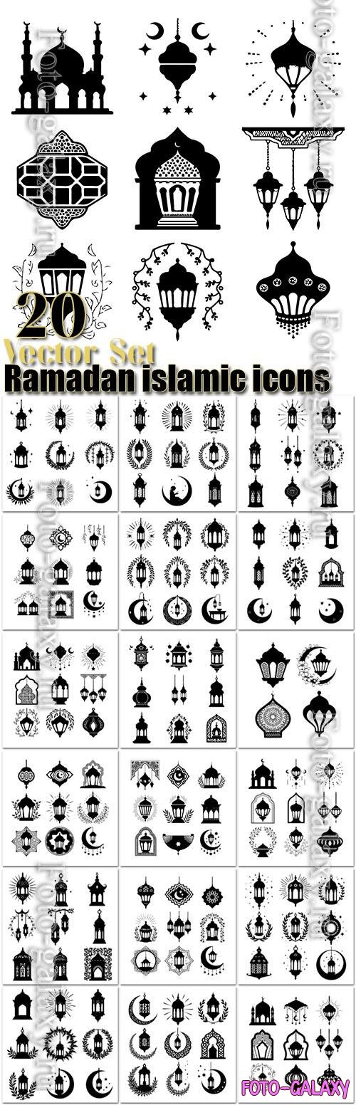 20 Ramadan islamic lantern icons in vector