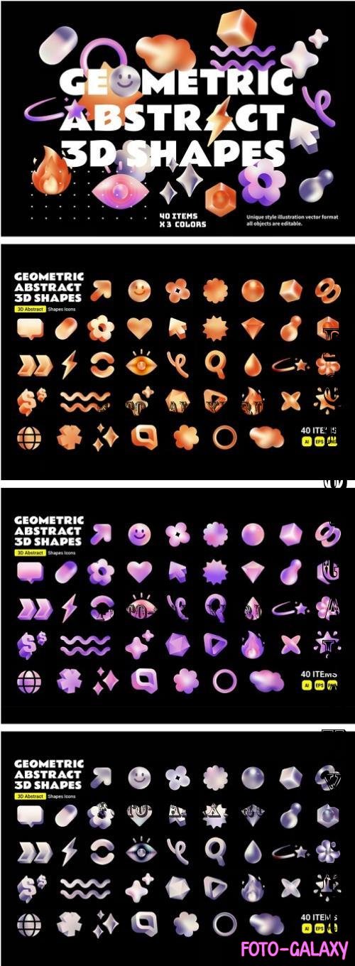 Geometric abstract 3D shapes icons set - 6LEGZWJ