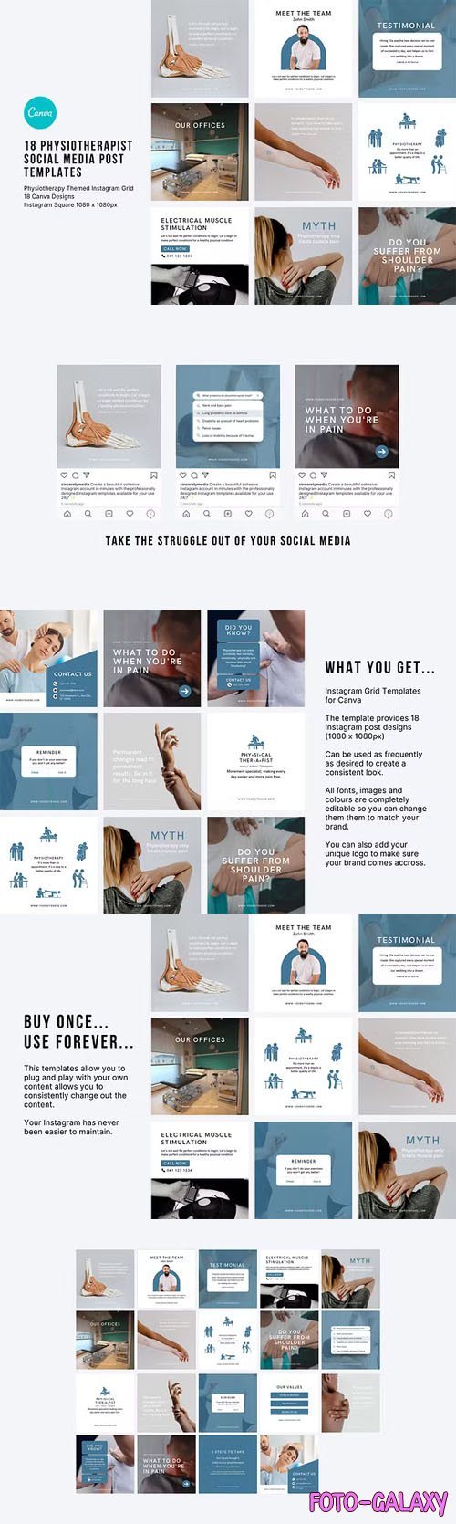 Physiotherapy Instagram Posts - Social Media Canva Templates