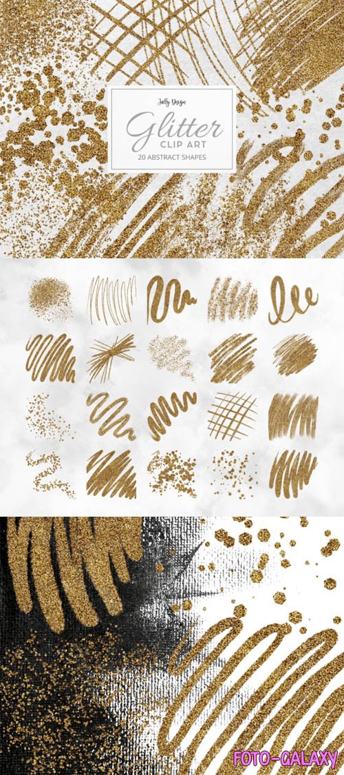 Golden Glitter Clip Art - 20 Abstract Shapes