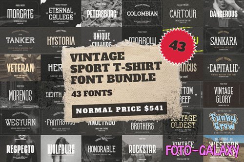 Vintage Sport T-Shirt Font Bundle - 43 Premium Fonts