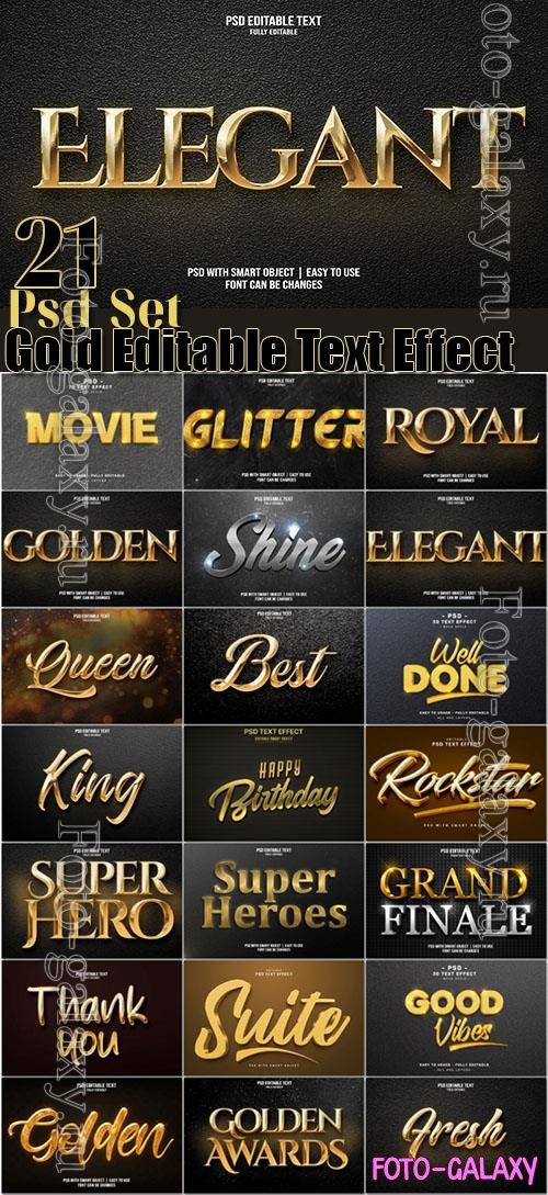 3d Gold Editable PSD Text Effect Collection of 21 files