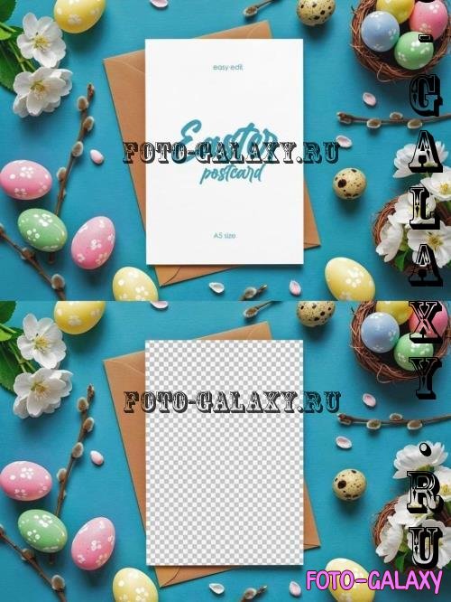 Easter Card with Eggs and Flowers Mockup - 5MN7N4C