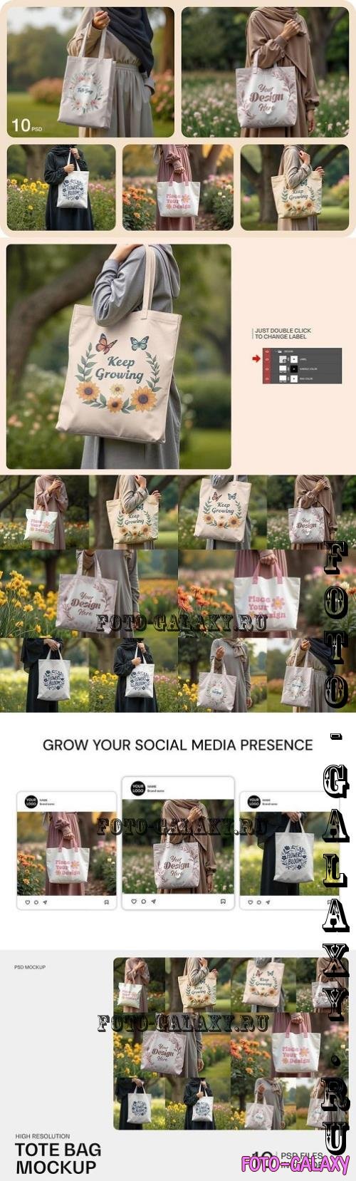 Women Holding Canvas Tote Bag Mockup - AJBKUEB