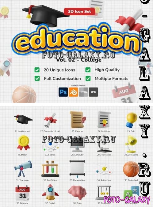 Education College Theme 3D Icon Illustration Set - UQNU5DE