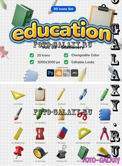 Education Stationery Theme 3D Icon Illustrations - 7UVWERU