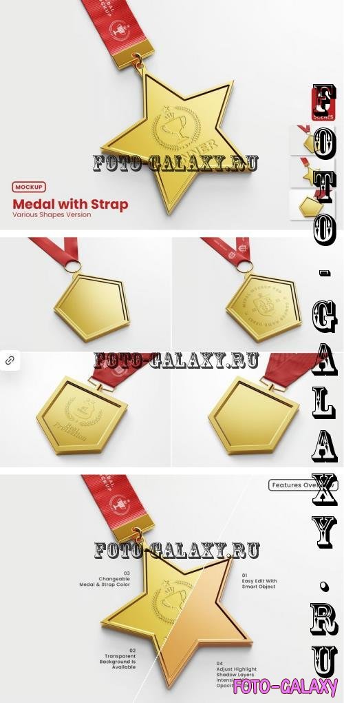 Medal with Strap Mockup Set - Various Shapes - HHYZFSV
