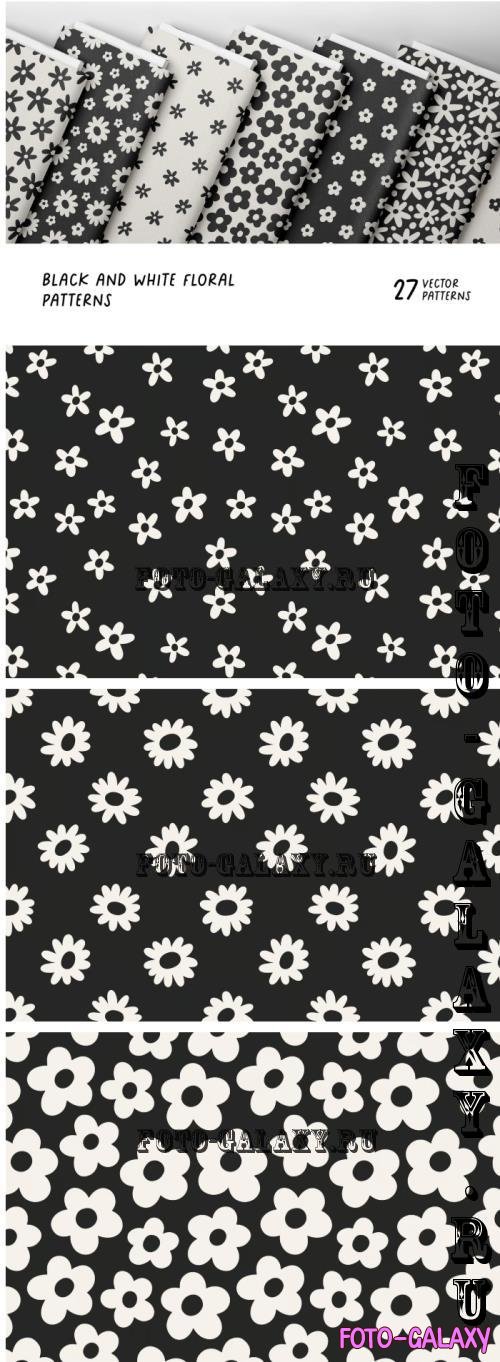 Black and White Floral Seamless Daisy Patterns Set - PLBJWGW