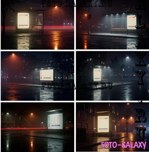 Minimal Bus Stop Illuminated Billboard Mockups - CAK28N2