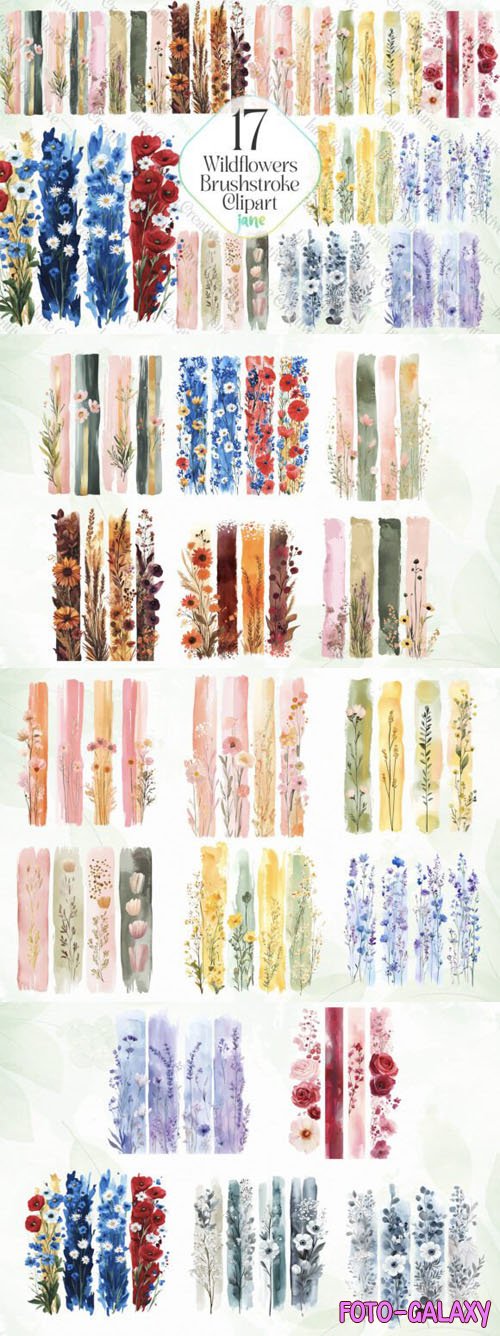 Wildflowers Brushstroke Clipart Collection