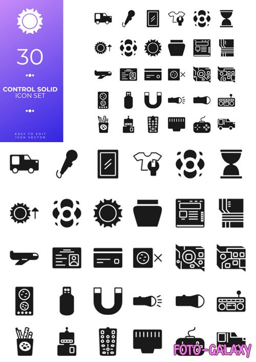 30 Amazing Control Solid Icon Set
