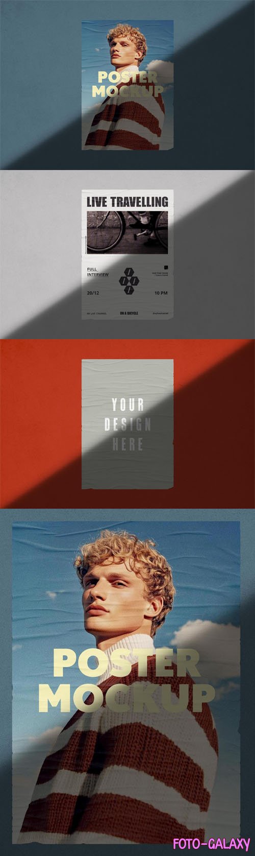 Glued Poster PSD Mockup with Shadow Overlays