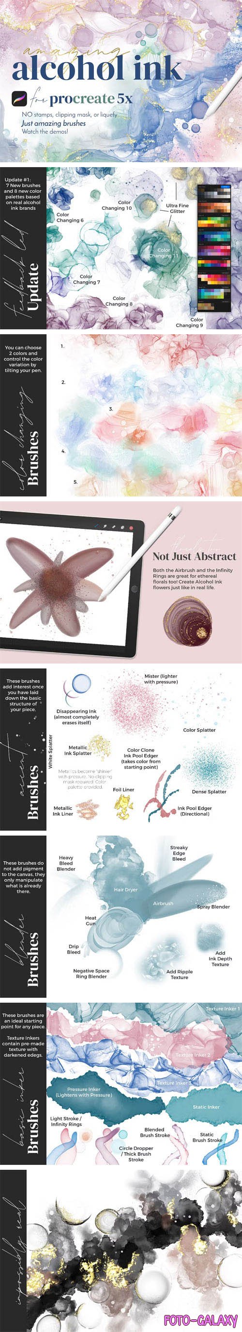 Amazing Alcohol Ink Brushes & Color Palettes for Procreate