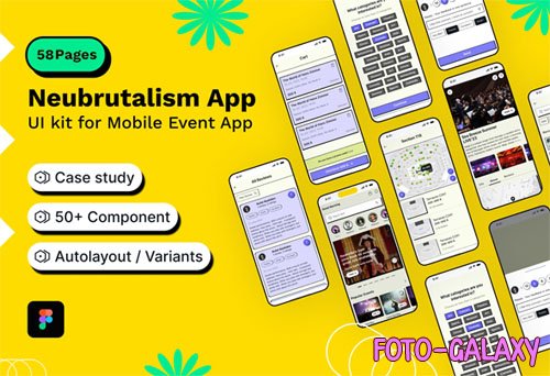 Neubrutalism App - UI Kit for Mobile Event App for Figma