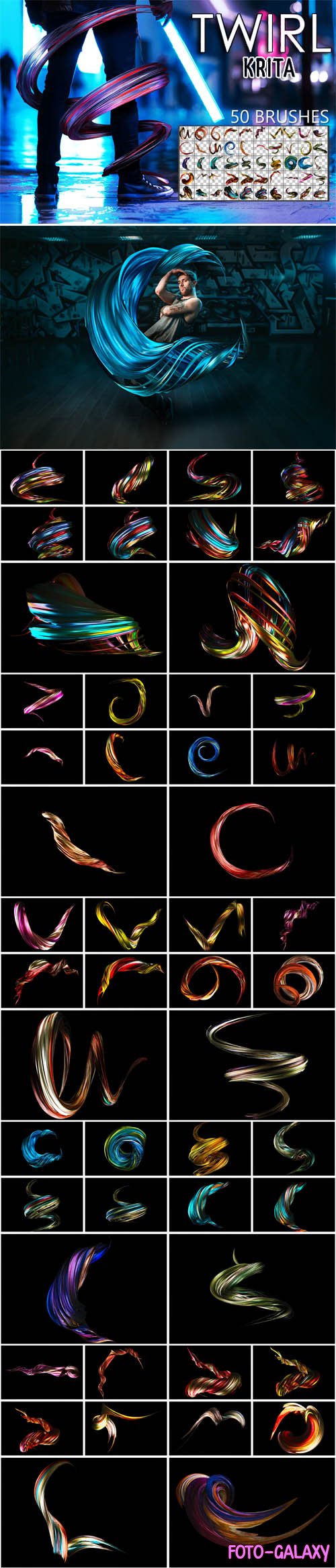50 Twirl Brushes Pack for Krita