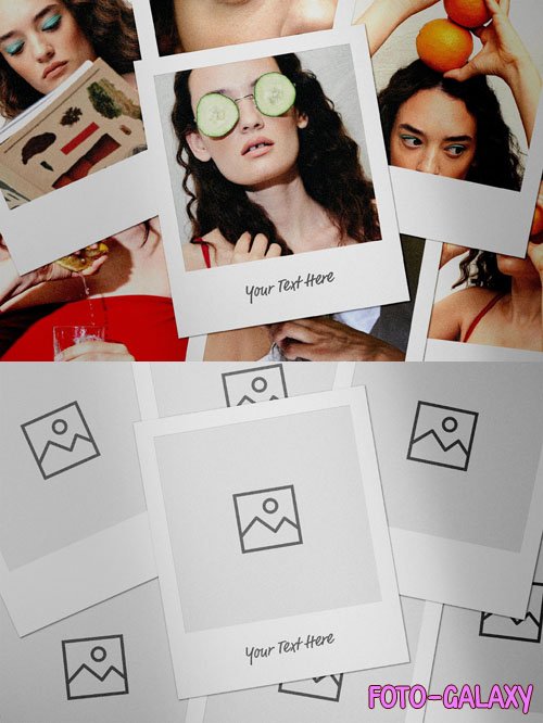 Scattered Polaroid Cards PSD Mockup Template