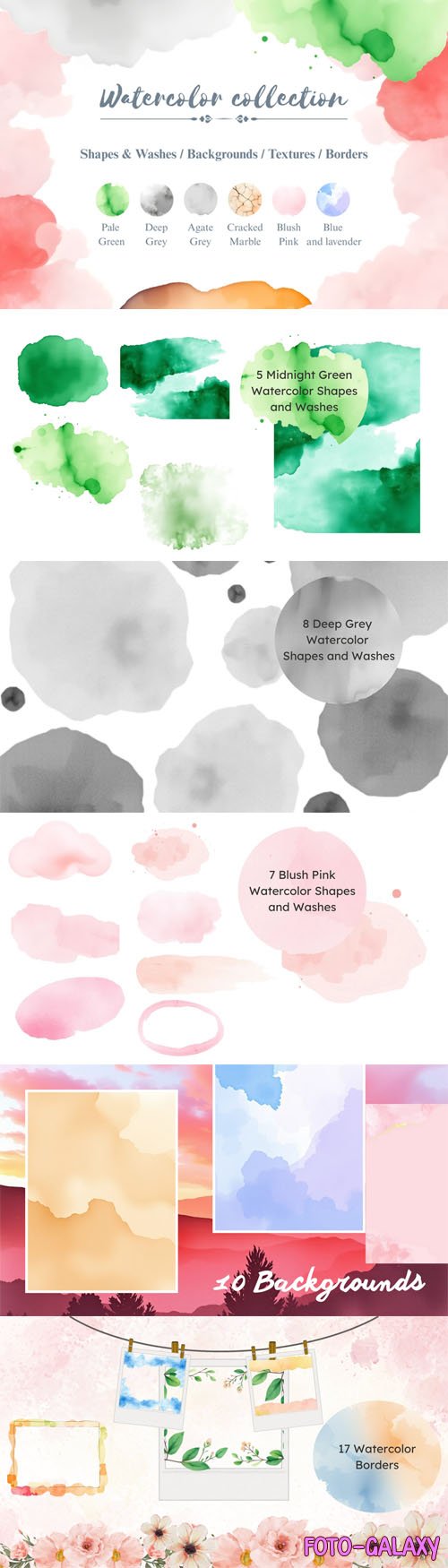 Watercolor Collection - Hand-painted Shapes & Swashes