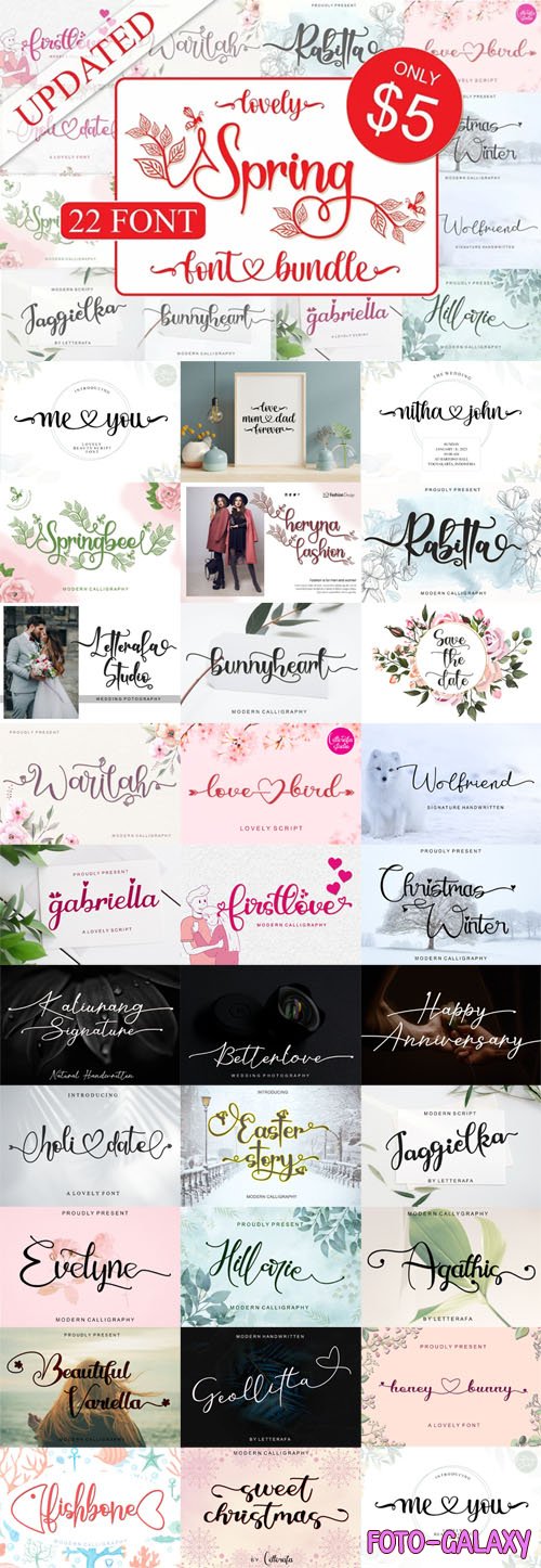 Lovely Spring Font Bundle - 21 Premium Fonts