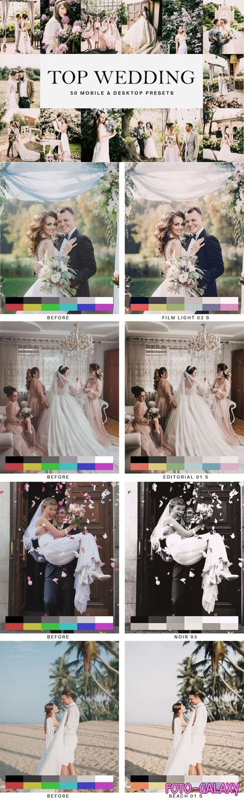 50 Wedding Mobile & Desktop Presets for Lightroom and LUTs