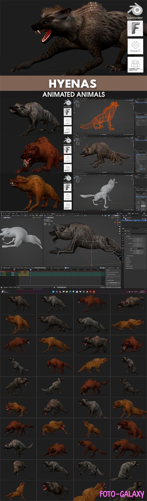 Animated Hyenas 3D Models for Blender