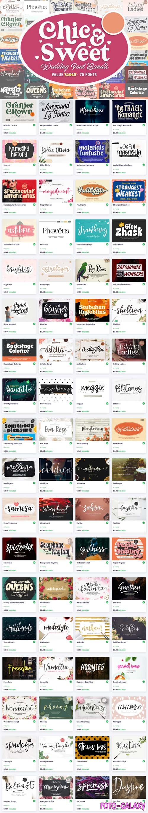 Chic & Sweet Wedding Font Bundle - 75 Premium Fonts
