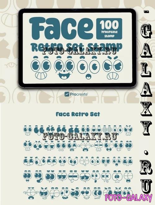 100 Face Retro Procreate Stamp - 291459723 - P5AWFTX