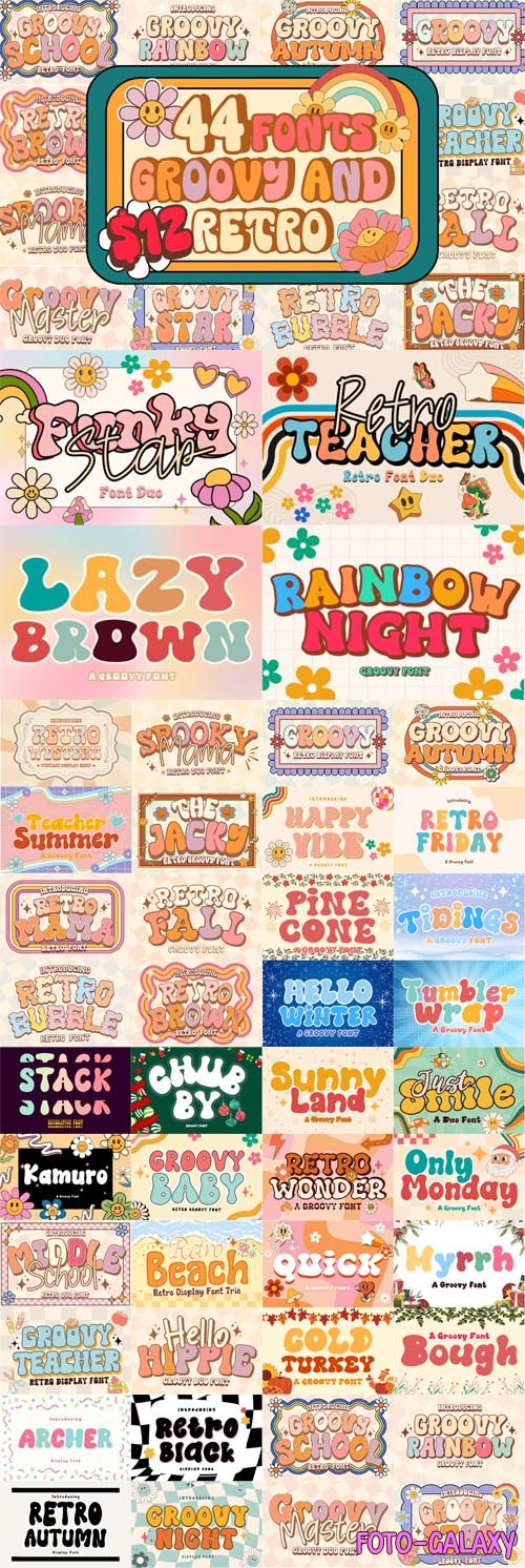 Groovy & Retro Font Bundle - 44 Premium Fonts
