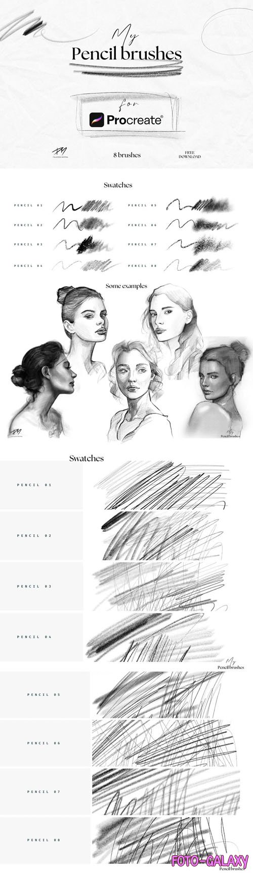 8 Pencil Brushes Pack for Procreate