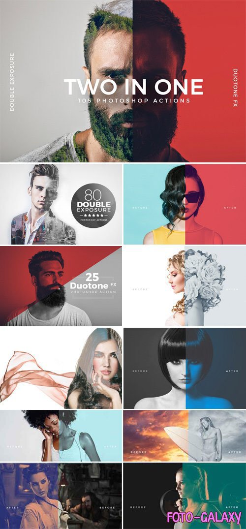 Two in One - Double Exposure + Duotone Actions - 105 Photoshop Actions