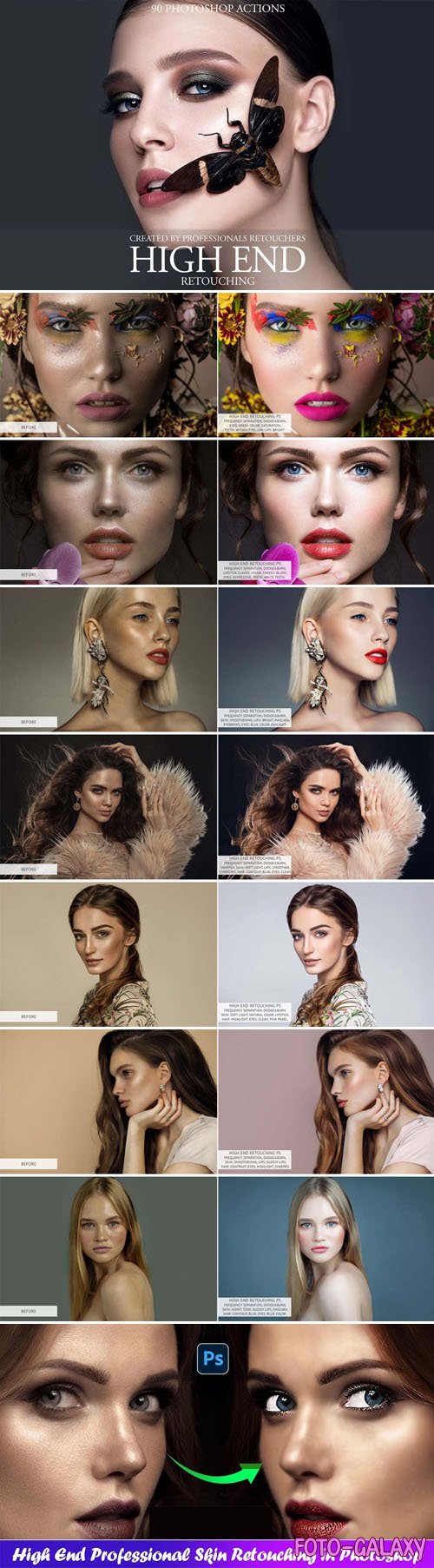 90 High End Professional Skin Retouching Actions for Photoshop